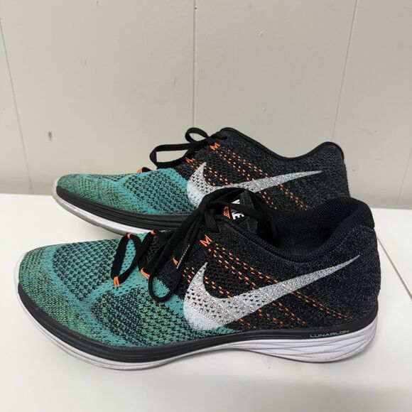 Nike Flyknit Lunar 3 Black/Hyper Jade/Total Orange/White 698181-008 Men 10 EUC - Picture 6 of 12